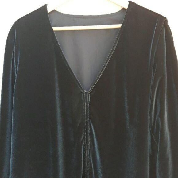 Vintage Cardigan Velour Jacket Formal Plunging V Hook Closure Forest Green Sz 1X - Picture 2 of 7